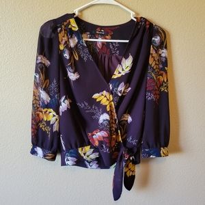 Madewell Size XS Wrap Top In Blooming Oasis Plum Womens 3/4 Sleeve Shirt Blouse